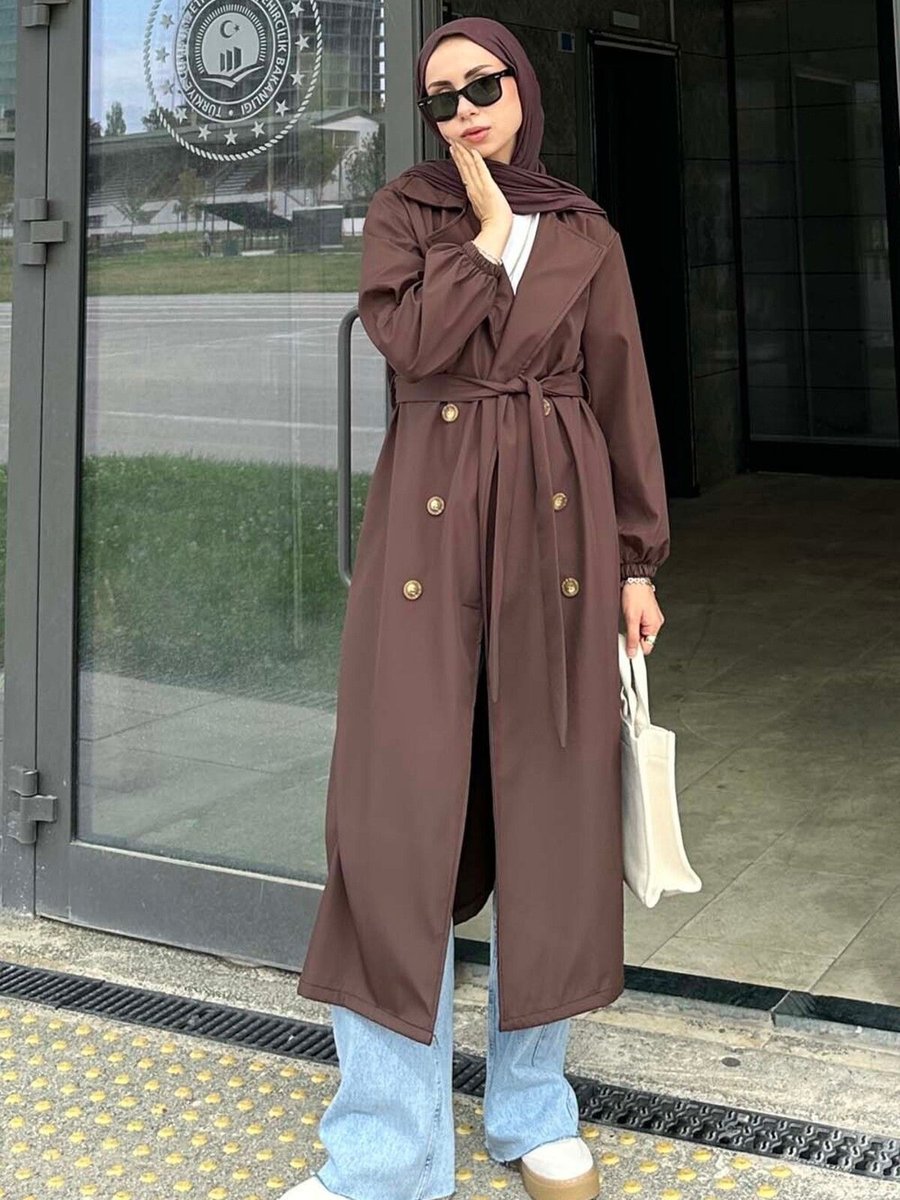 Lamelif Düğmeli Trençkot Acı Kahve