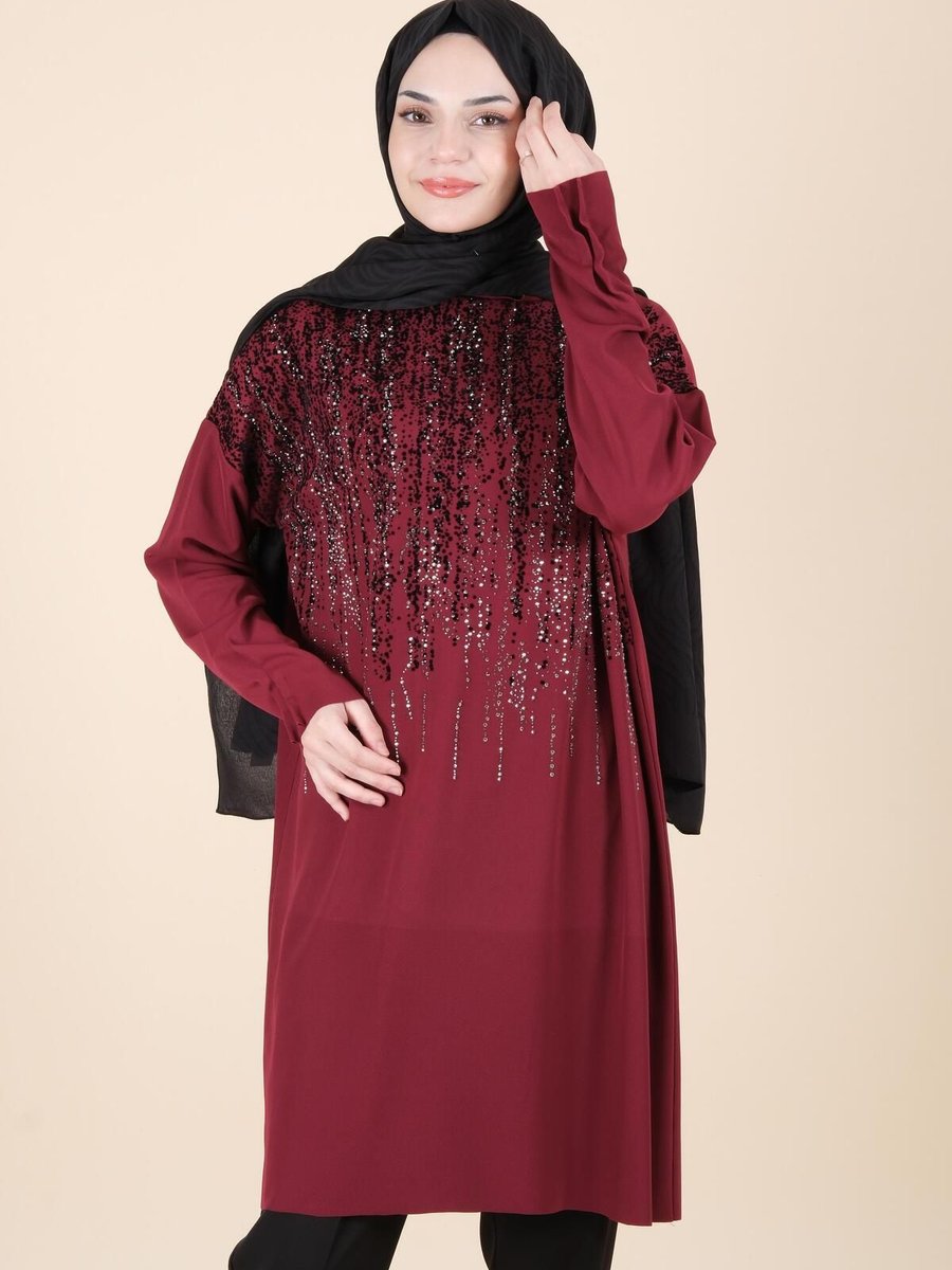 Misswhence Önü Taş Detaylı Misswenche Tunik Bordo