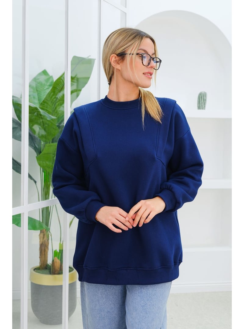 Locco Moda Lacivert Çift Omuz Detaylı Sweat