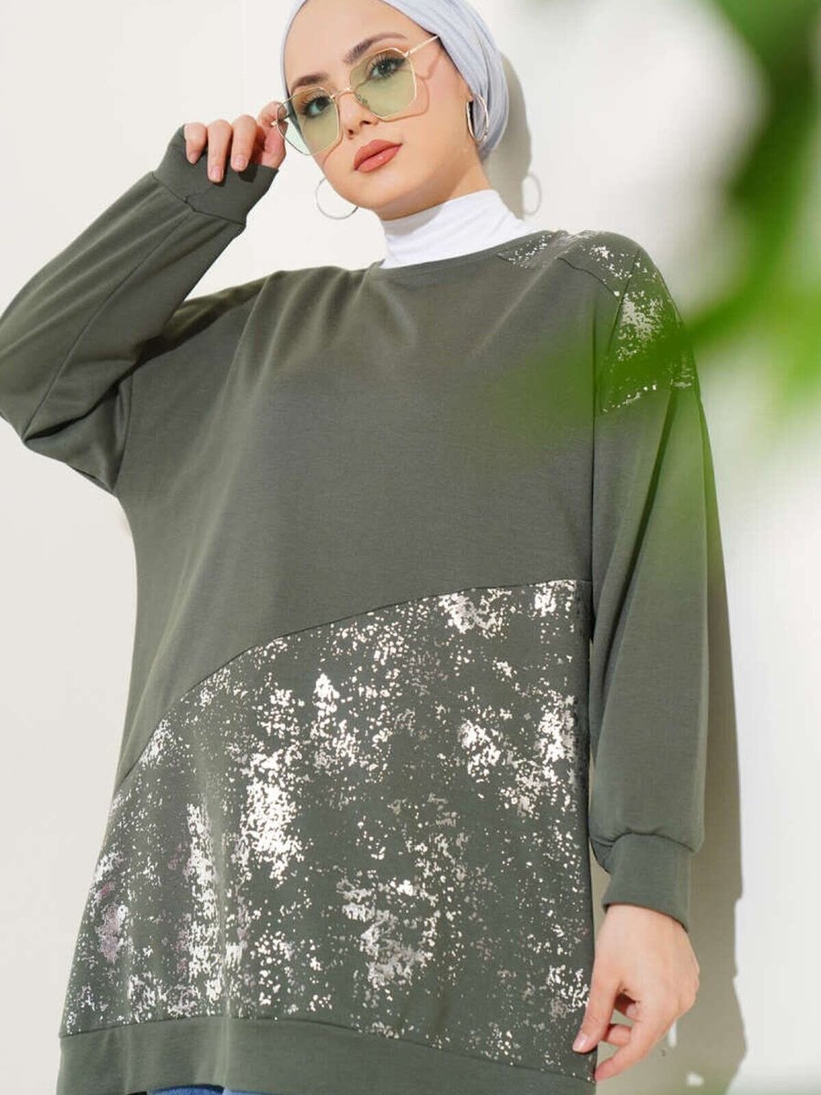 VOLT CLOTHİNG Haki Varak Detaylı Tunik