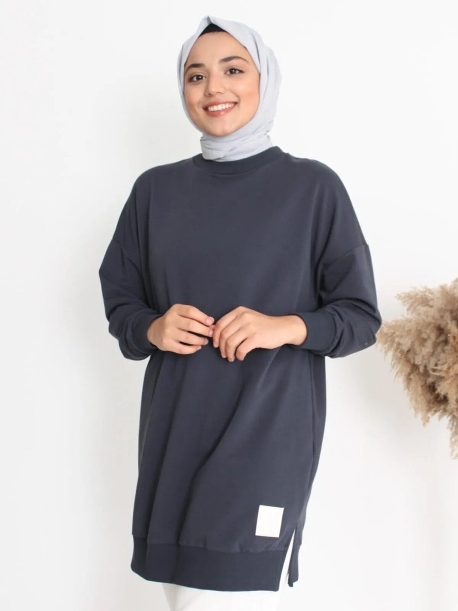 Puane İki İplik Düz Renk Ribanalı Sweatshirt