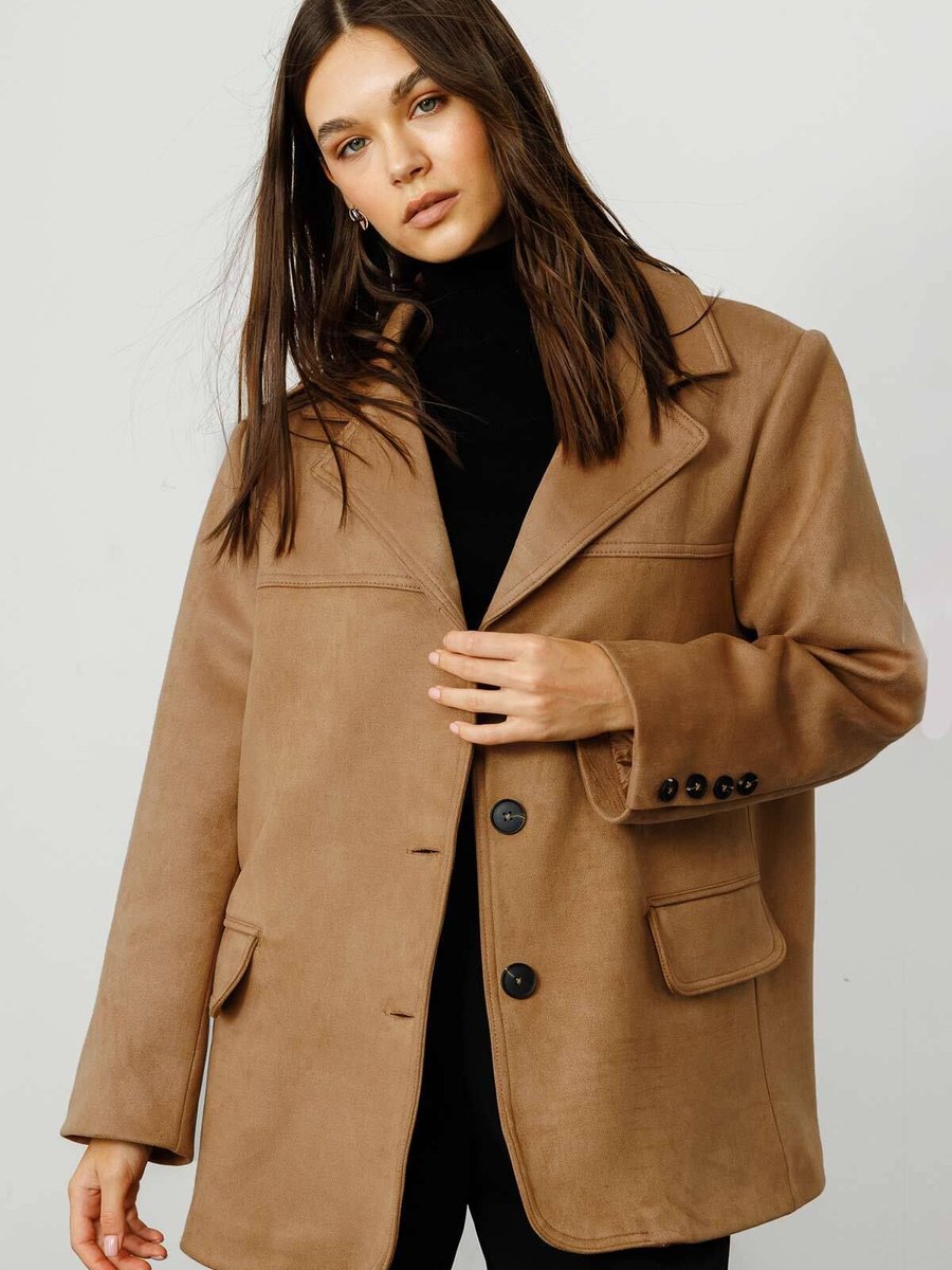 Hooopstore Cep Detaylı Camel Süet Ceket