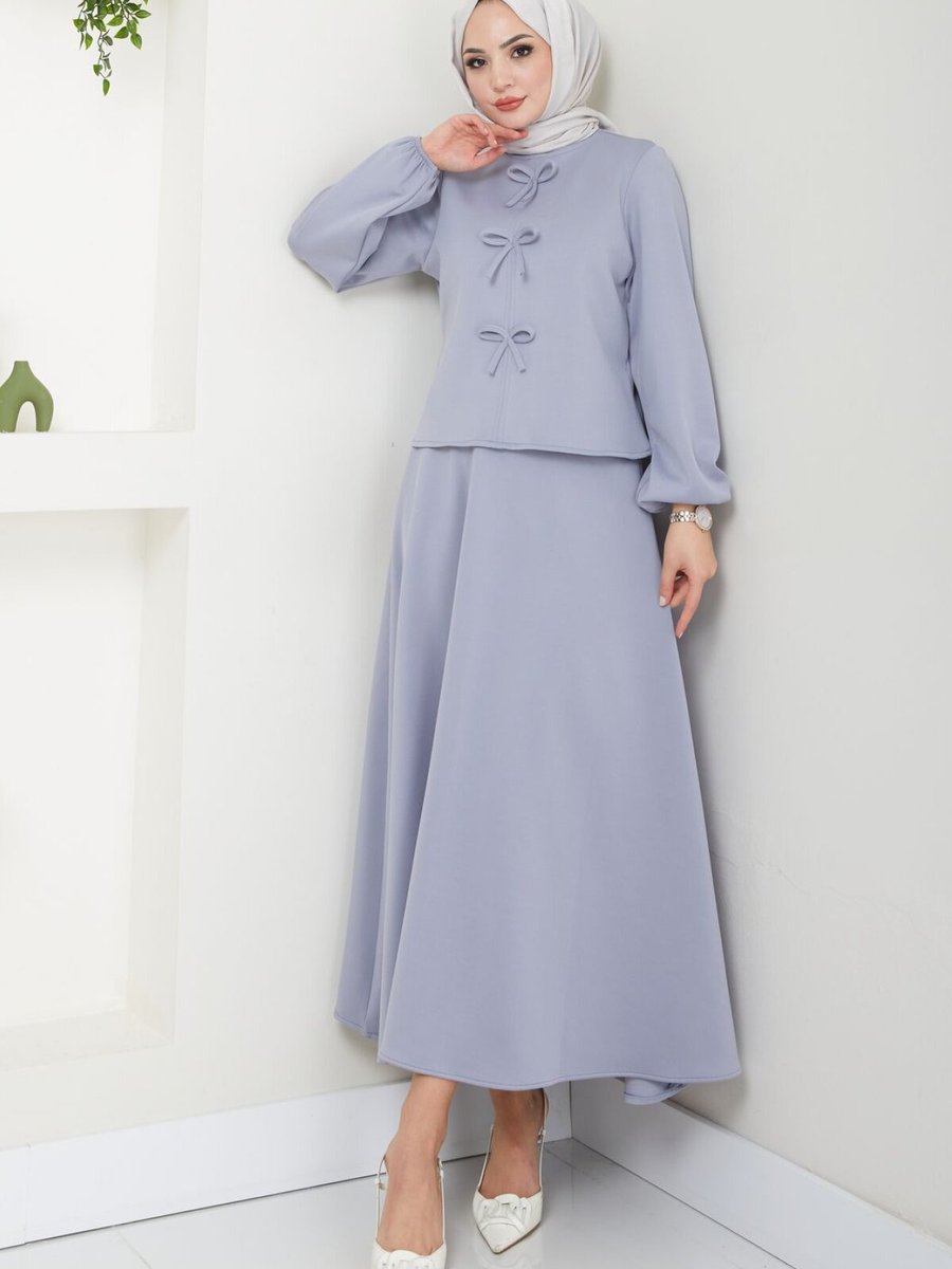 VOLT CLOTHİNG Gri Fiyonk Detaylı Etekli Takım