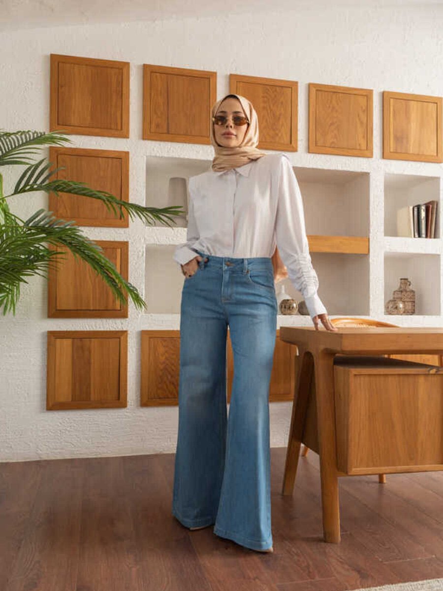 Neways Denim Bol Paça Pantolon Mavi