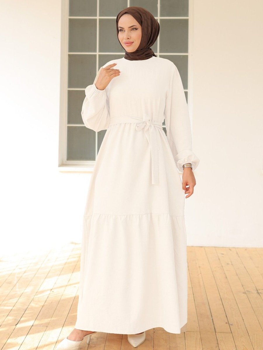 Pelsumoda Beli Kuşaklı Katlı Elbise
