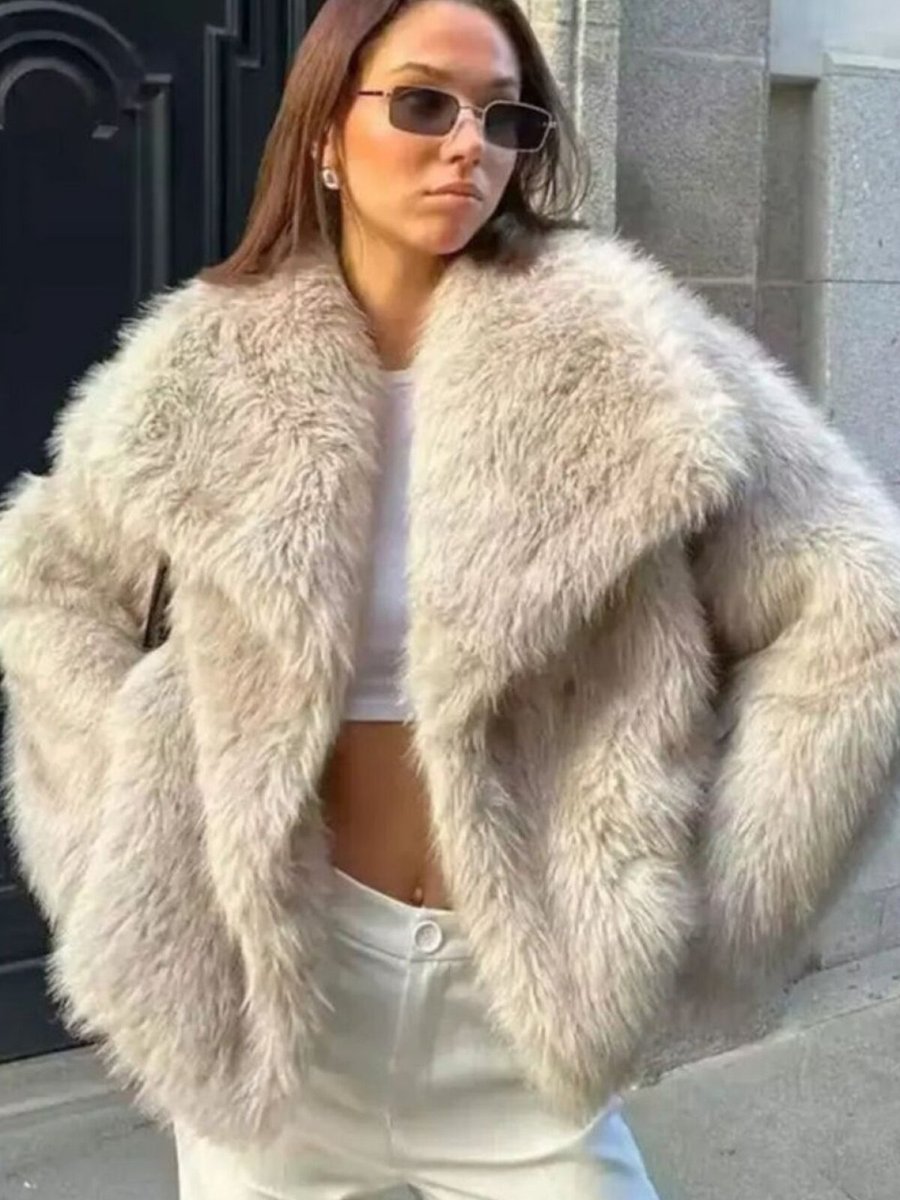 Ada Style Bej Yumşak Premium Kürk Mont