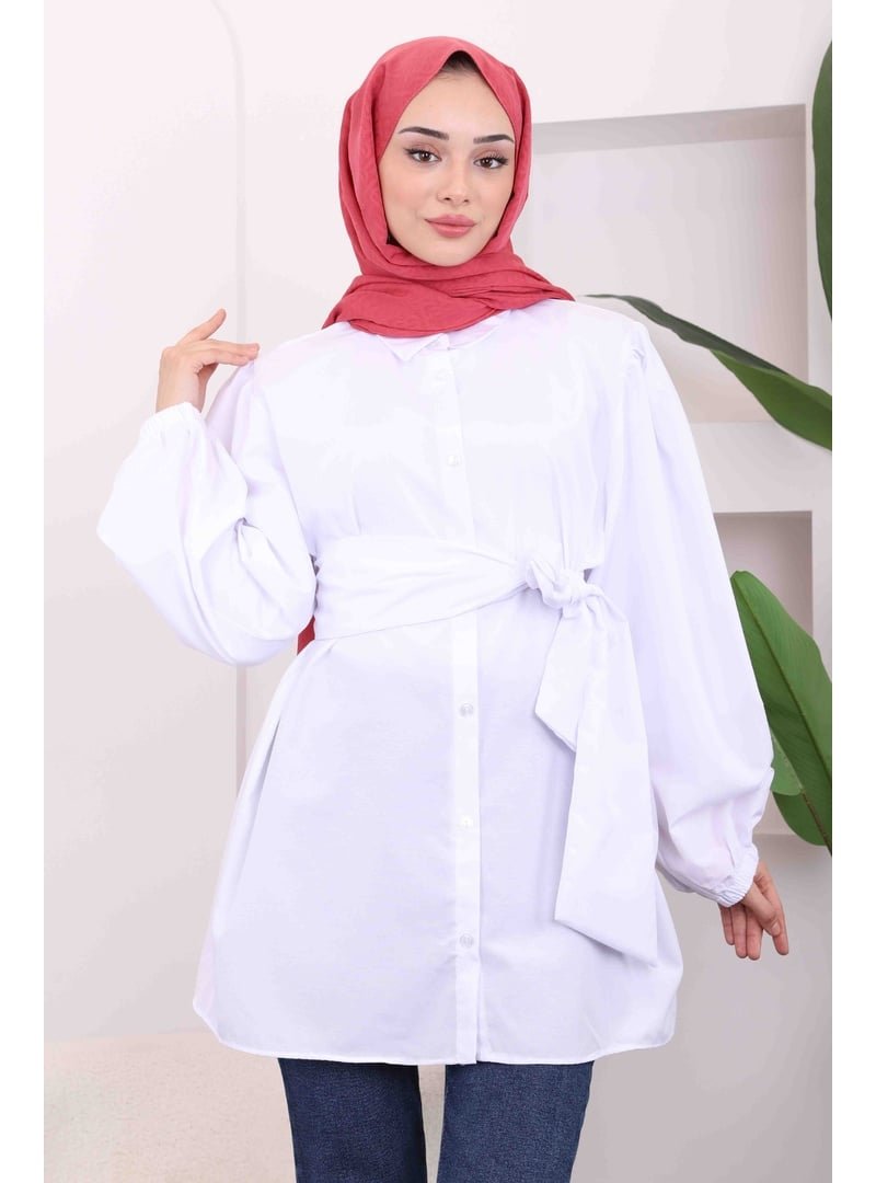 İmaj Butik Beyaz Bel Kuşaklı Tunik