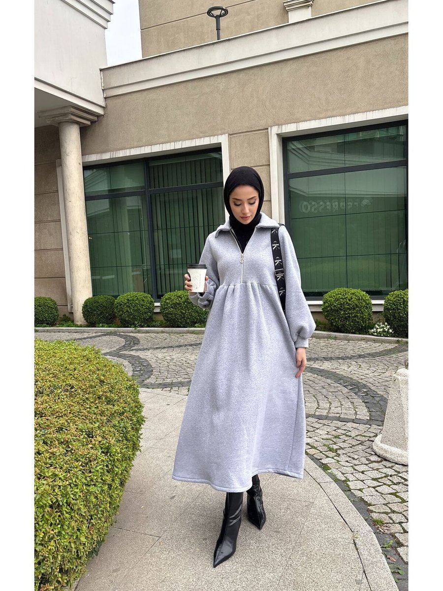 Moda Zeynaa Önü Fermuar Detaylı İplik Elbise
