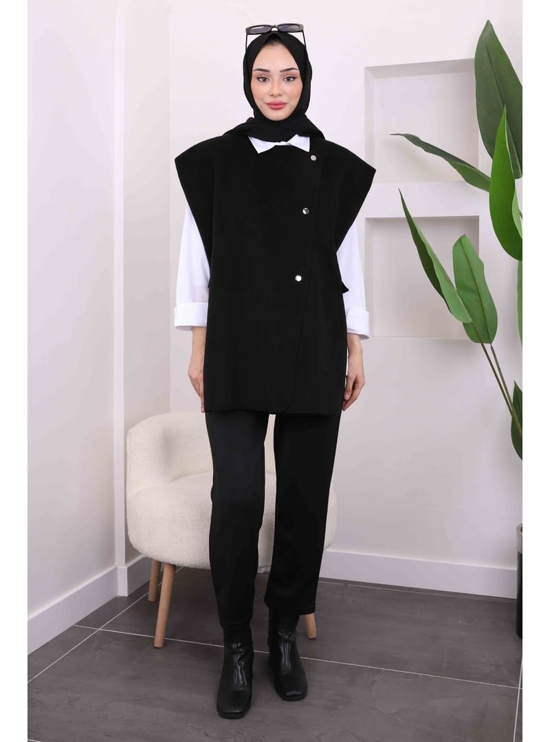 İmaj Butik Siyah Çıtçıt Detaylı Yanları Açık Kaşe Yelek