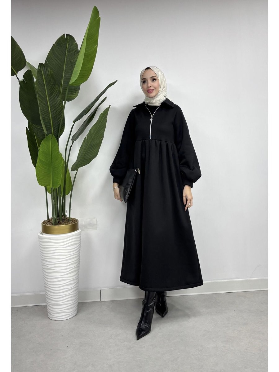 Moda Zeynaa Önü Fermuar Detaylı İplik Elbise
