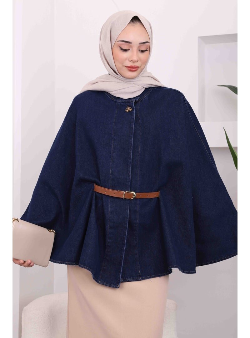İmaj Butik Koyu Mavi Kemerli Kot Panço