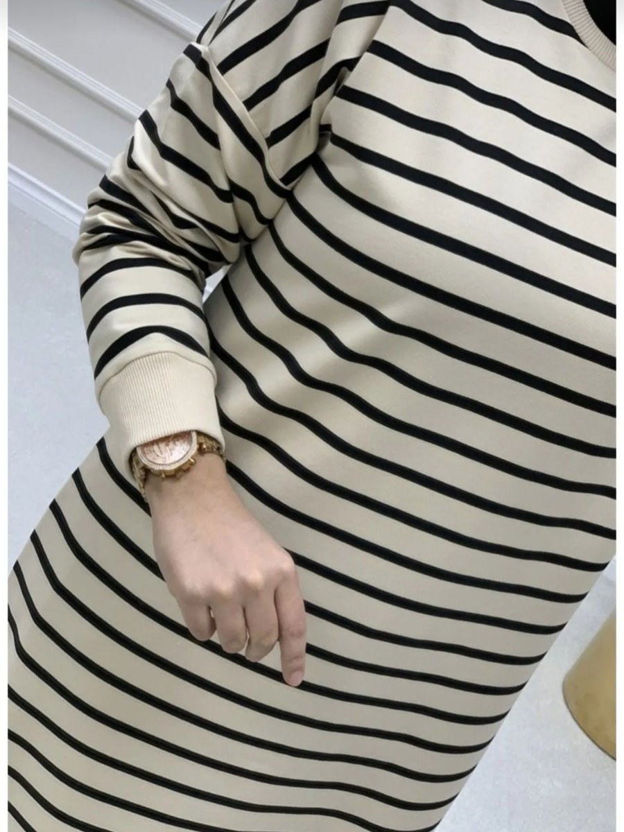 Asya Butik İki İplik Pamuklu Tunik Çizgili Sweatshirt