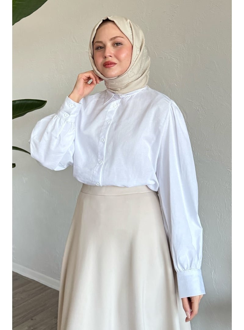 InStyle Balon Kollu Salaş Beyaz Gömlek