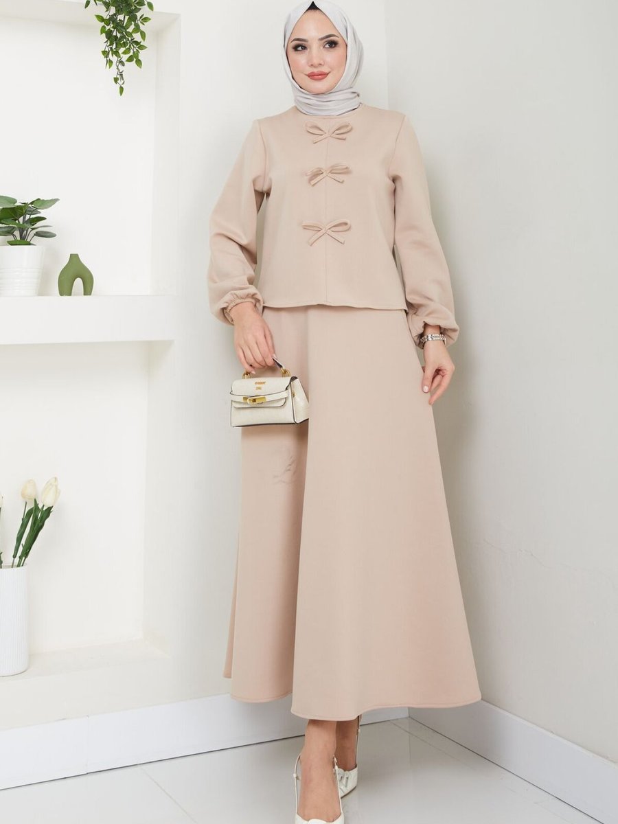 VOLT CLOTHİNG Bej Fiyonk Detaylı Etekli Takım