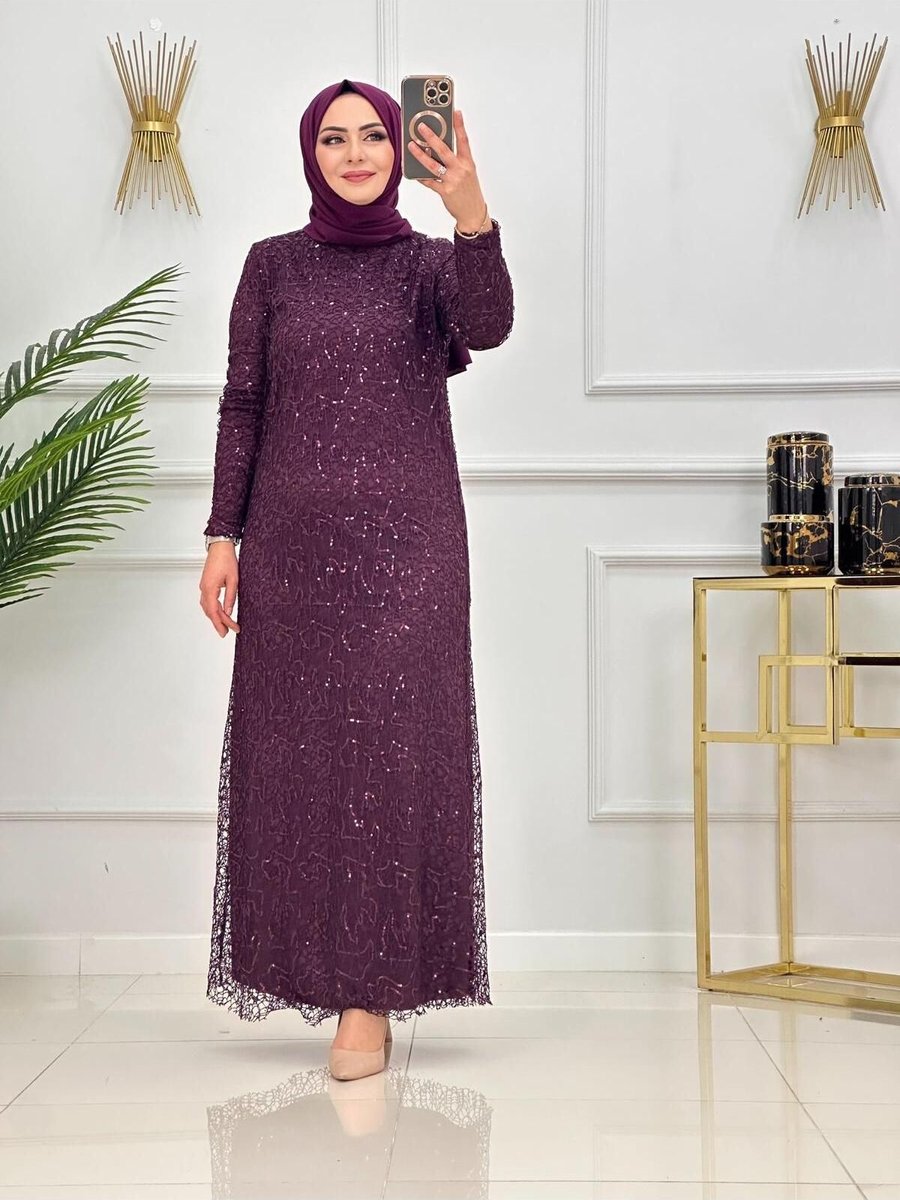 Poplinmoda File Pul Payet Ala Ve Davet Abiye Elbisesi
