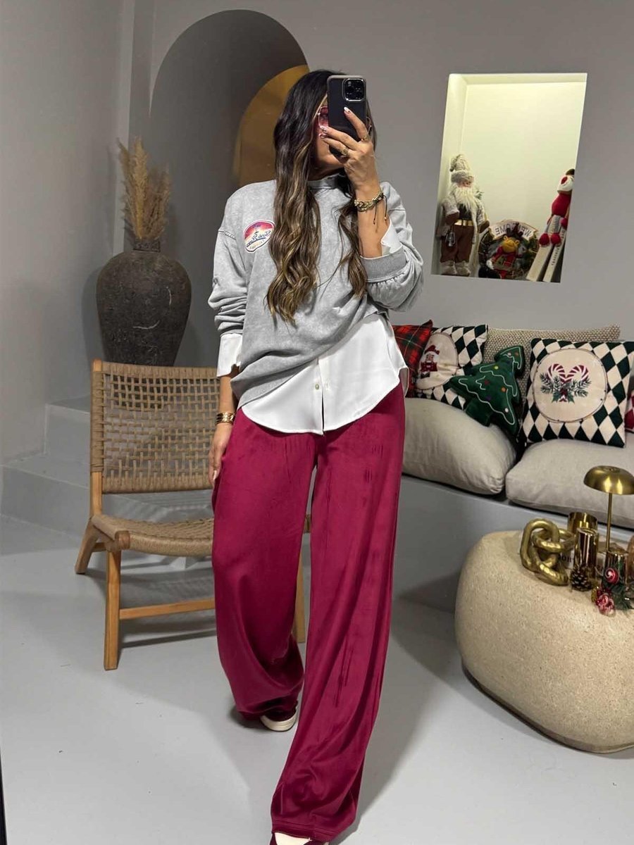 Sohotique By P Vişne Kadife Bol Paça Pantolon
