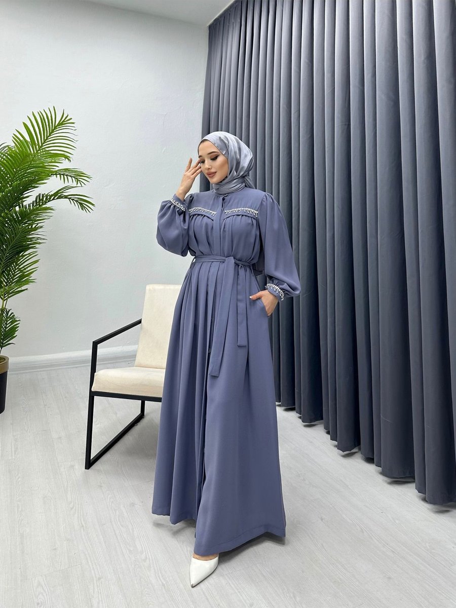 Bezenstore Kol Ve Yakası Taşlı Abaya
