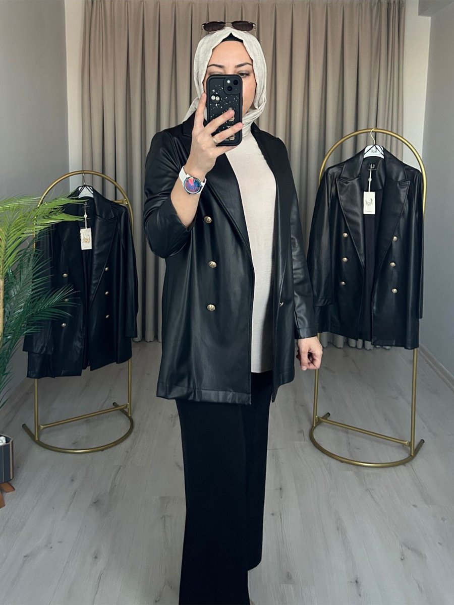 İkoll Kruvaze Siyah Deri Ceket Trend Moda Store