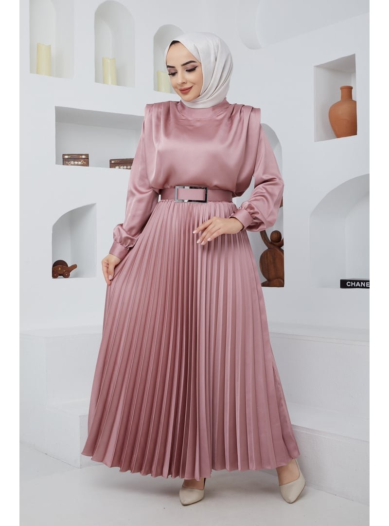 Modanisa Pembe Omuz Vatka Detaylı Kemerli İkili Abiye Takım