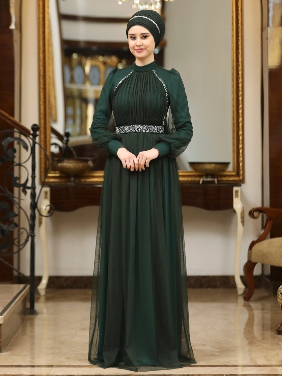 Azra Design Abiye Elbise Zümrüt Yesili