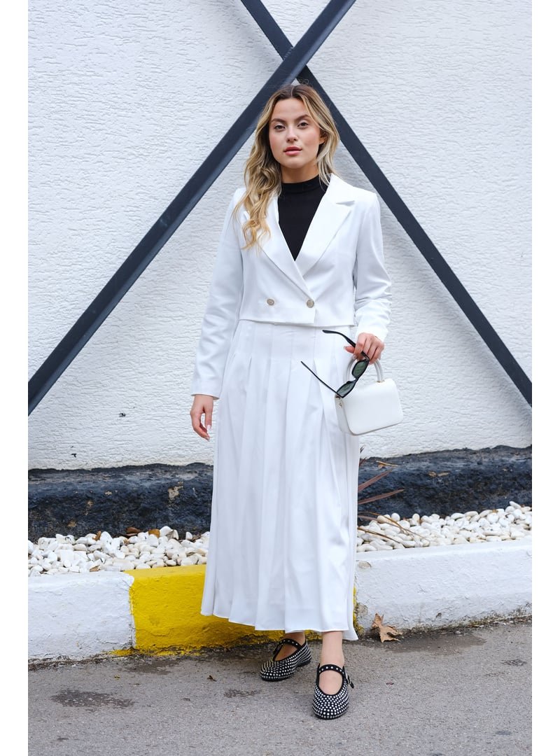 Locco Moda Ekru Pileli Etekli Takım