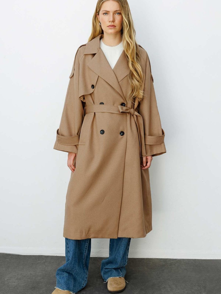 Hooopstore Premium Kruvaze Camel Trençkot