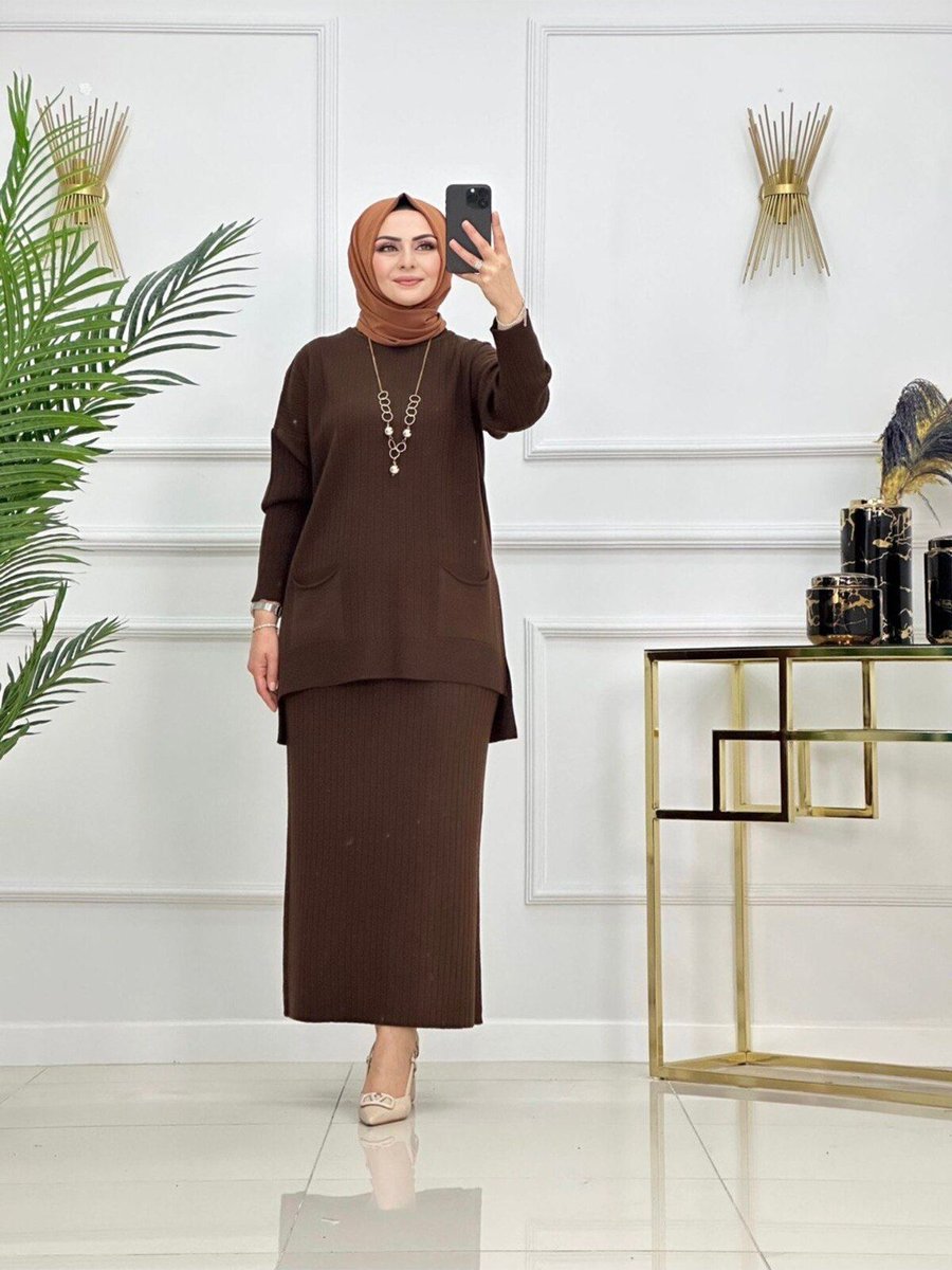 Enans Design Triko Etekli Tunik Takım, 2'li Alt Üst Takım
