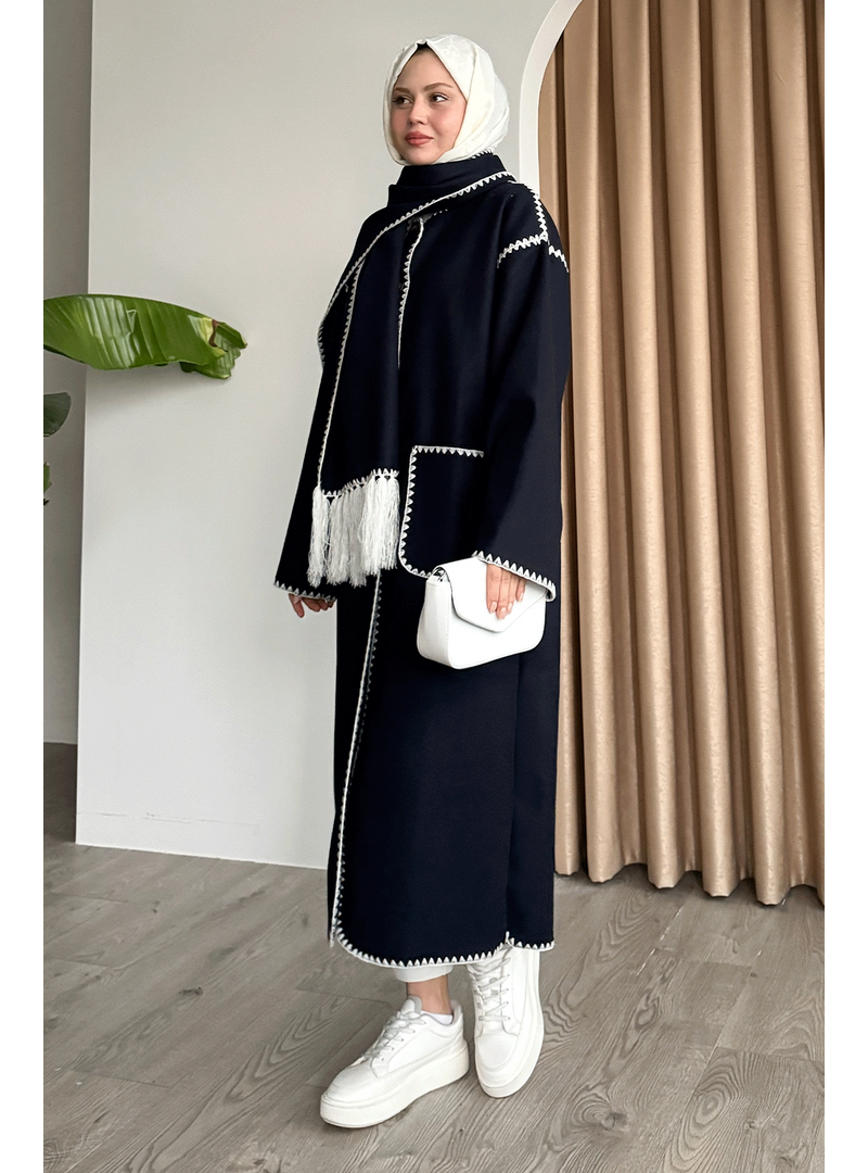 InStyle Atkılı Cepli Kaşe Uzun Lacivert Ceket