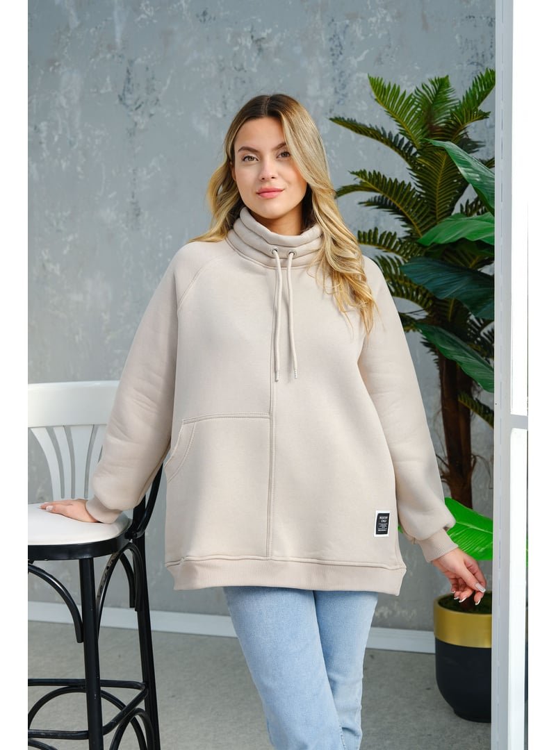 Locco Moda Krem Hakim Yaka Cep Detay Sweat