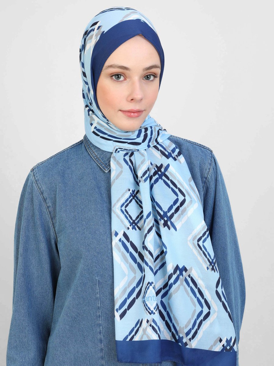 Miray Buz Mavisi Shantuq Soft Şal Küp Desen