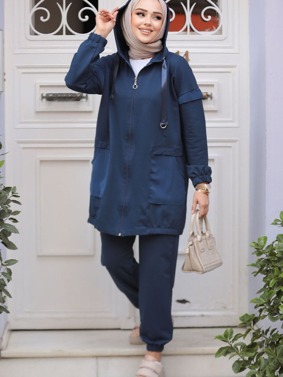 Neva Style Kapüşonlu Lacivert İkili Takım
