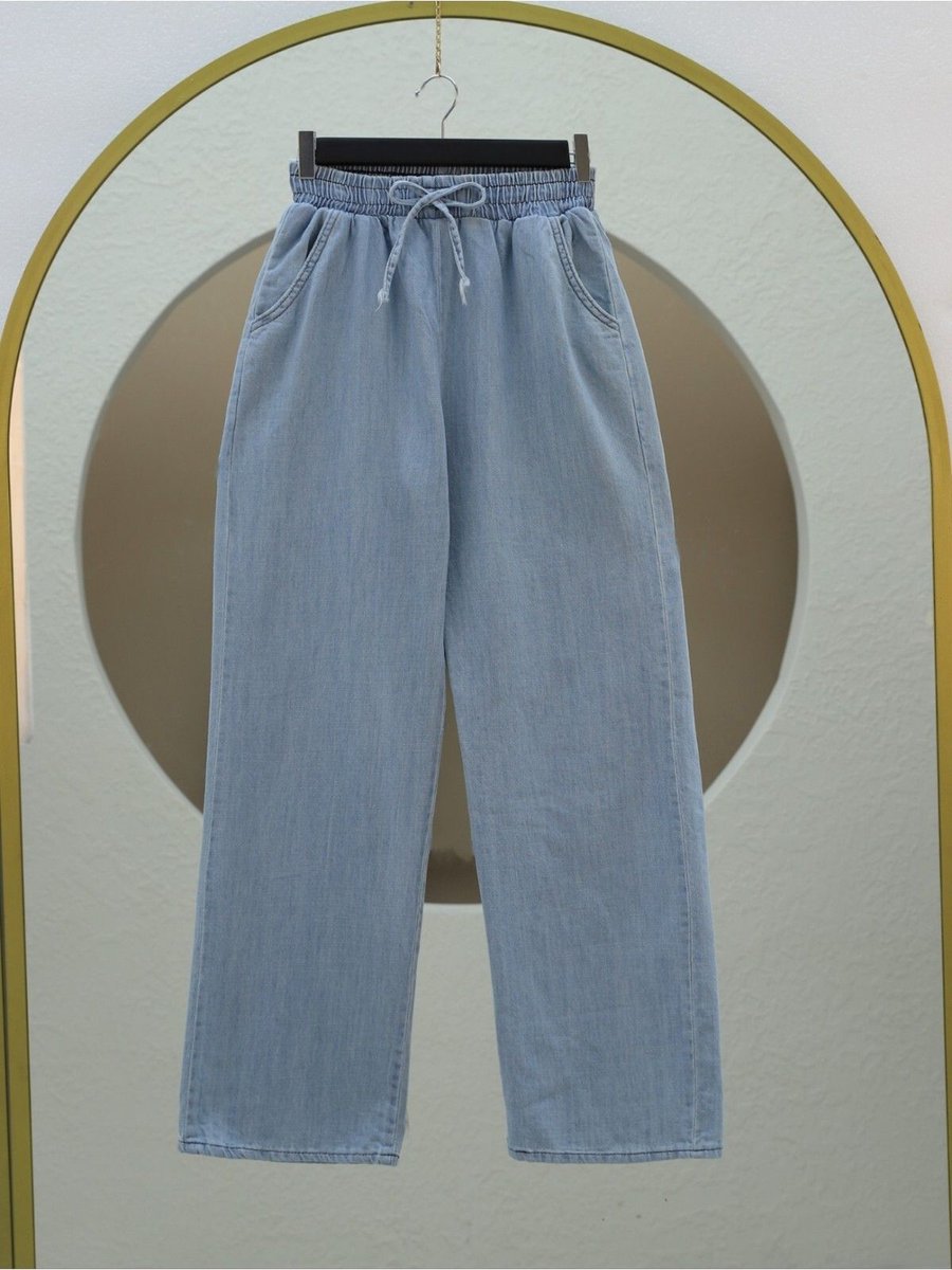 Hijabaya Beli Lastikli Cepli Bol Paça Kot Pantolon