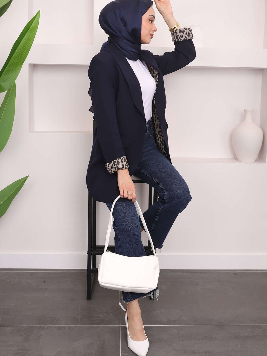 İmajbutik Lacivert Kruvaze Yaka Cepli Blazer Ceket
