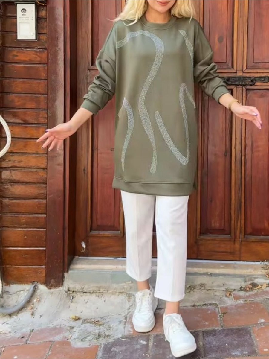 Mirve Butik Taş İşlemeli Uzun Sweatshirt