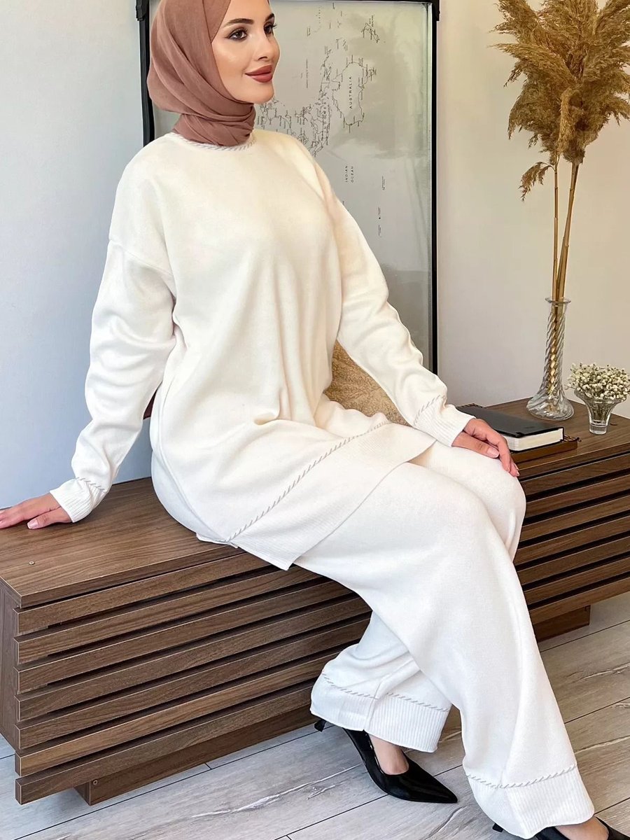 Julude Krem Tunik Pantolon Triko İkili Takım
