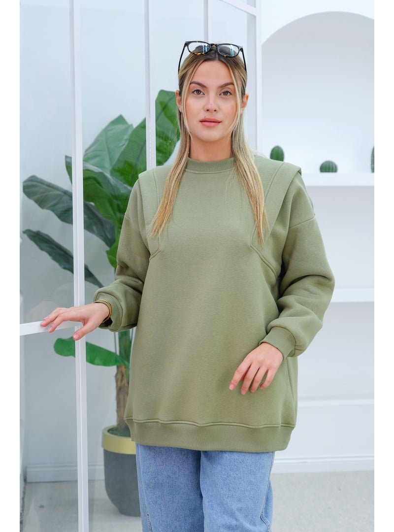Locco Moda Yeşil Çift Omuz Detaylı Sweat