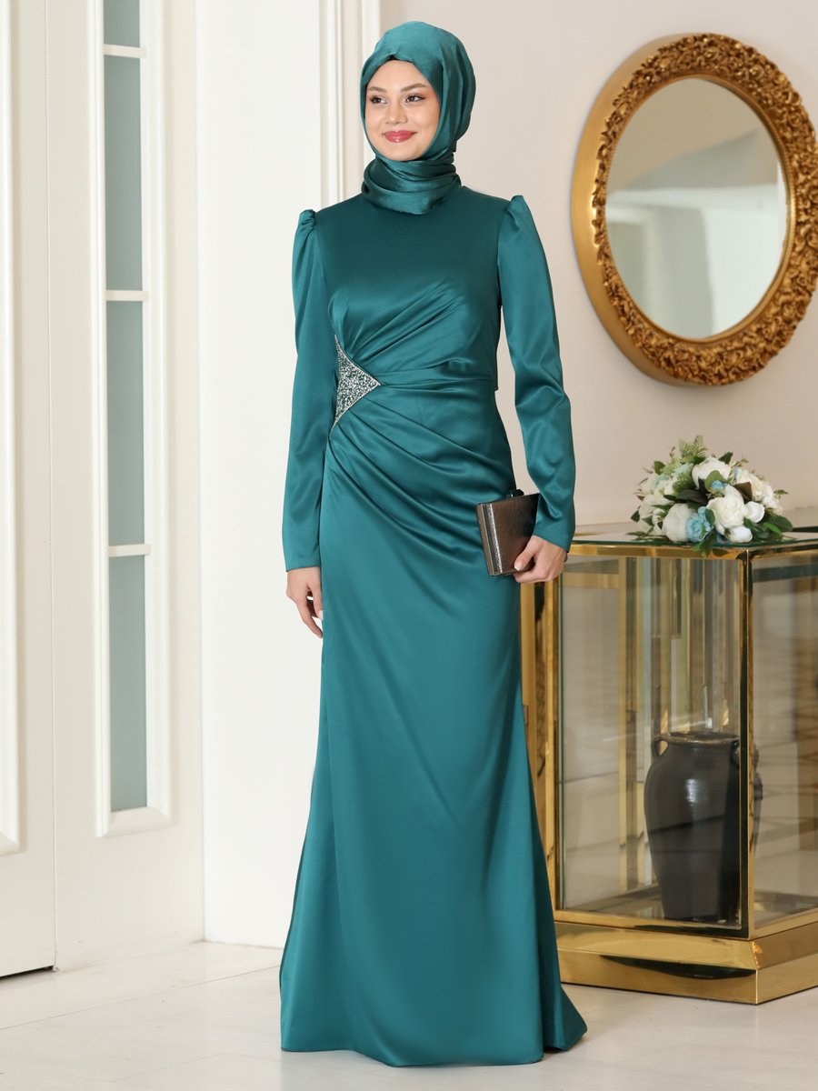 Azra Design Zümrüt Yeşili Efsun Abiye Elbise