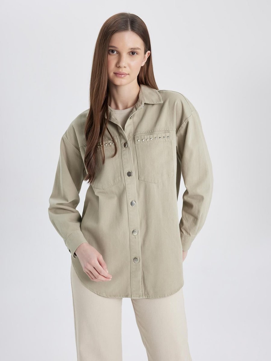 Defacto Relax Fit Gömlek Yaka Gabardin Uzun Kollu Tunik C1302ax24sp