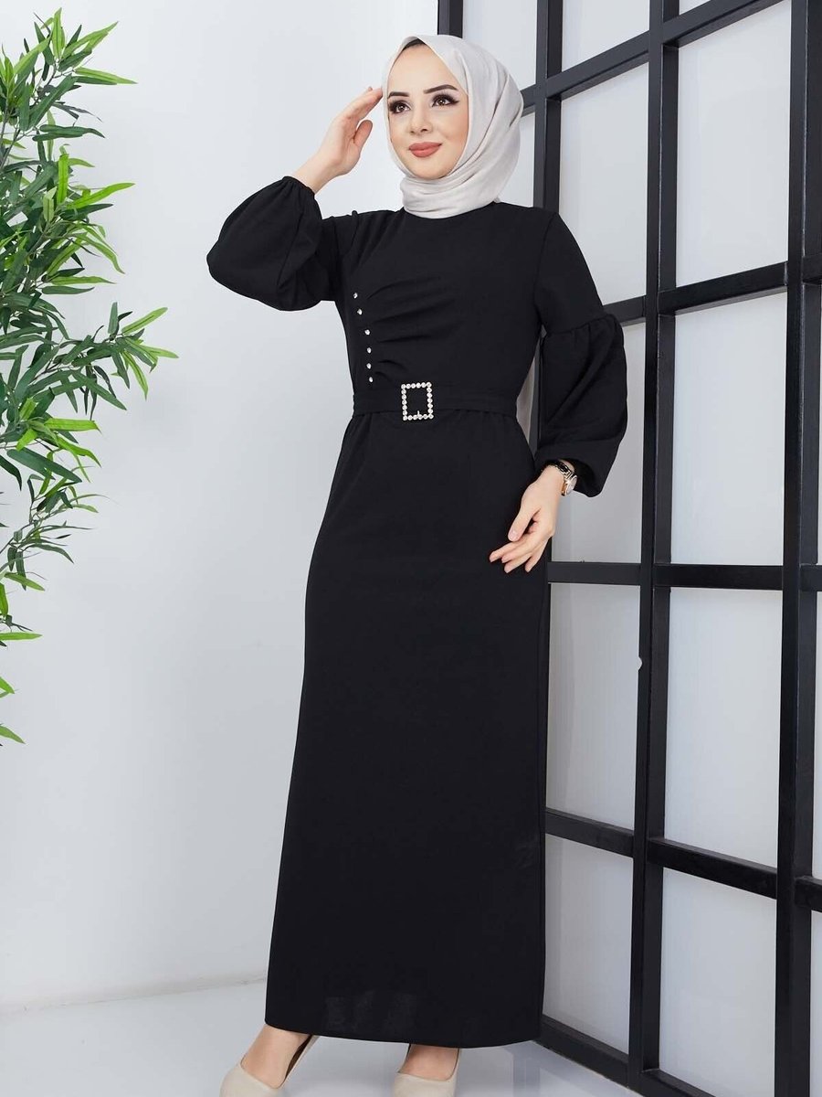 Marwella Siyah İnci Krep Elbise