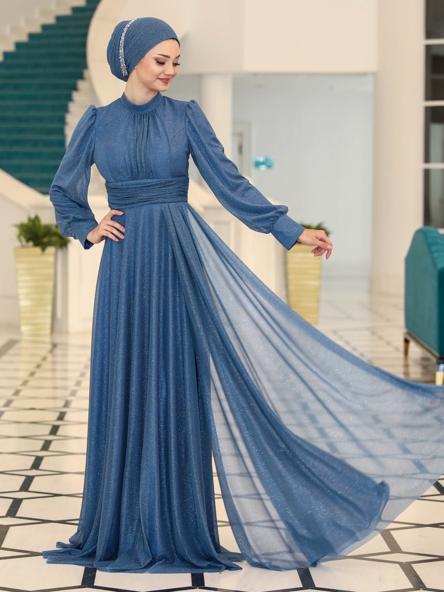 Azra Design Abiye Elbise Dark İndigo