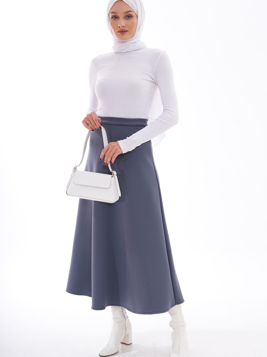Newness Fashion Forwoard Puf Scuba Antrasit Kloş Etek