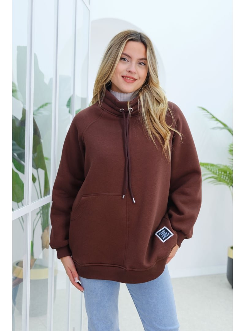 Locco Moda Kahverengi Hakim Yaka Cep Detay Sweat
