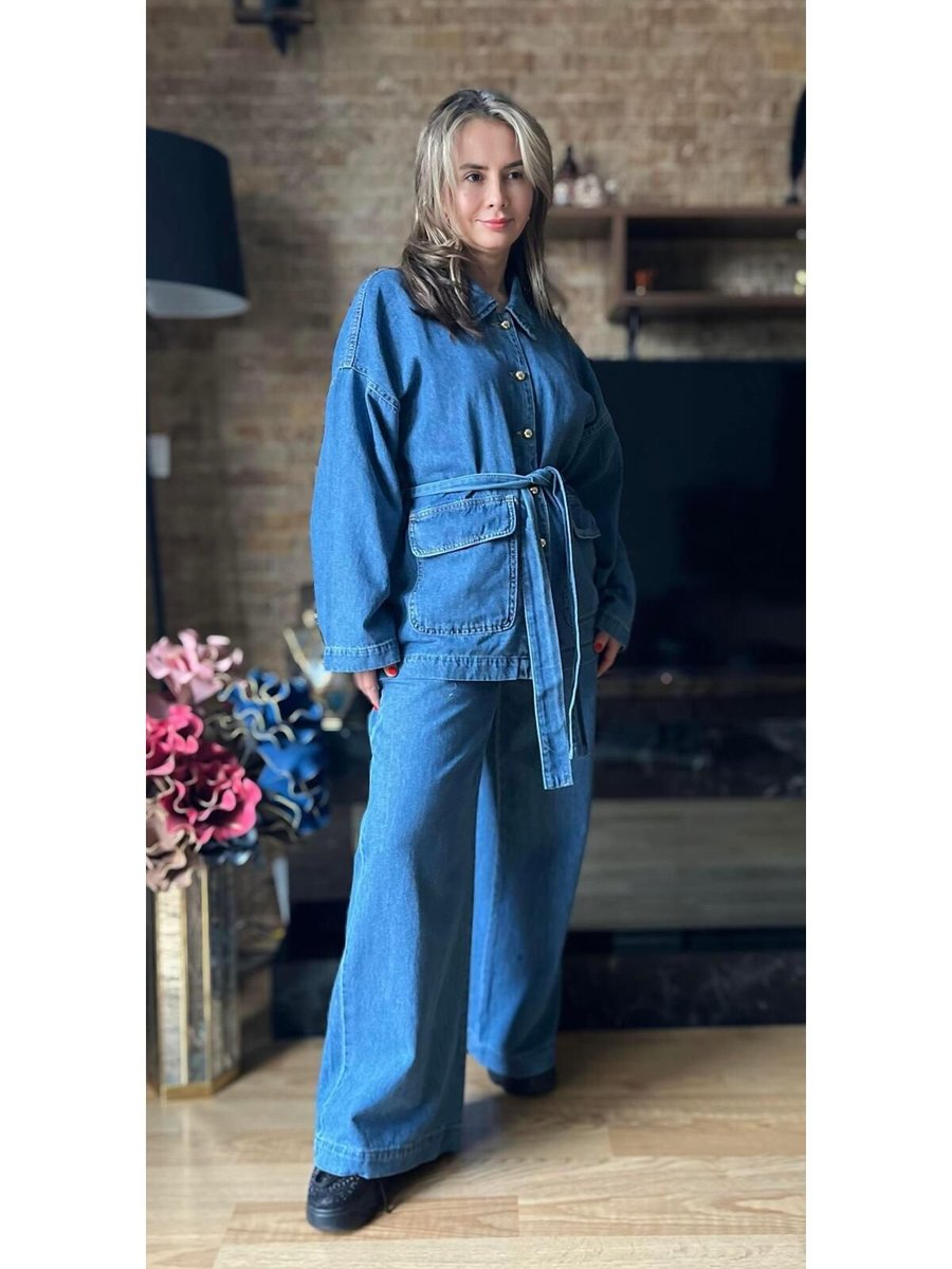 Cardella Premium Kalite Jean Ceket Pantolon Bağlamalı İkili Tasarım Takım (ölçüler Açıklamalarda Yer Al