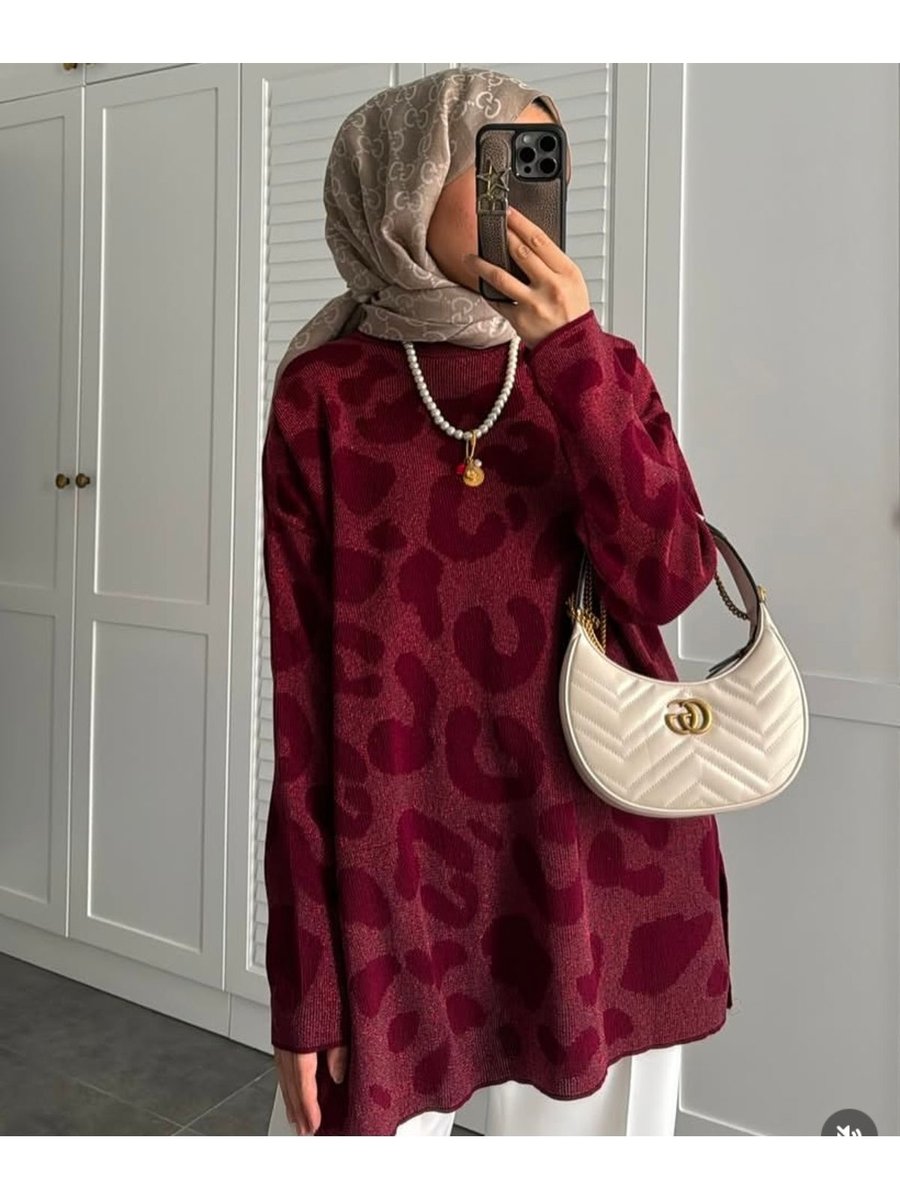 Aden Aydın Leopar Desen Simli Soğuk İplik İnce Premium Tunik