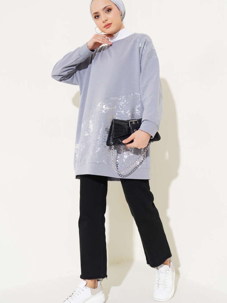 VOLT CLOTHİNG Gri Varak Detaylı Tunik