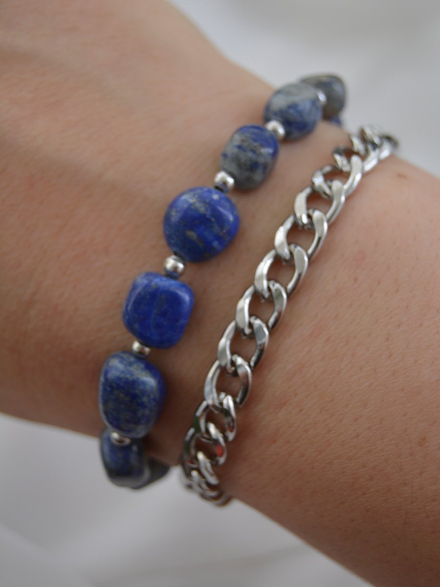 Stoneage Çok Renkli Lapis Lazuli Taşlı İkili Bileklik