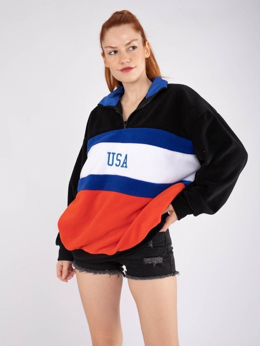 VOLT CLOTHİNG Siyah Usa Parçalı Polar