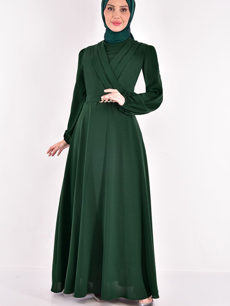 Ayşe Melek Giyim Moda Zincir Kemerli Abiye Elbise Zümrüt