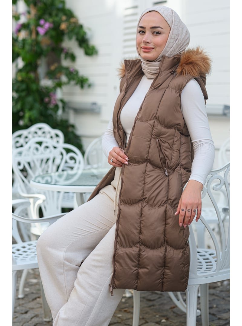 Locco Moda Taba Kapüşonlu Şişme Yelek