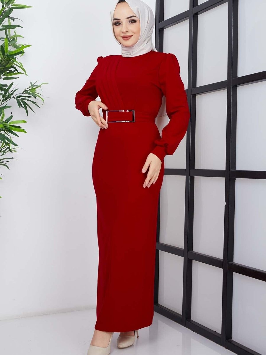 Marwella Kırmızı Hilal Krep Elbise